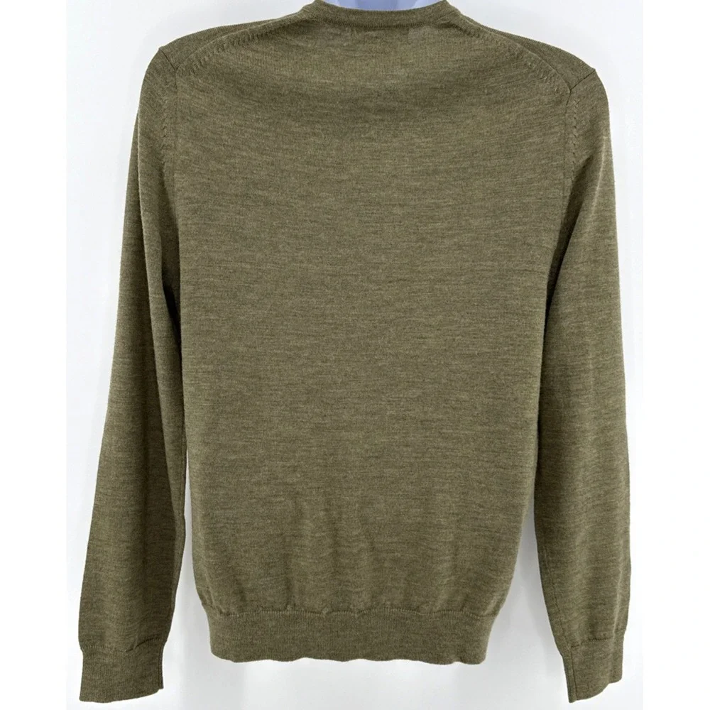 Banana Republic Sweater Men M Italian Merino Wool V Neck Olive Green Lightweight